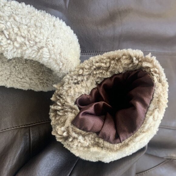 Tahari Shearling Aviator Jacket Women Size S-M Brown Genuine Leather & Lamb Fur - Picture 9 of 11